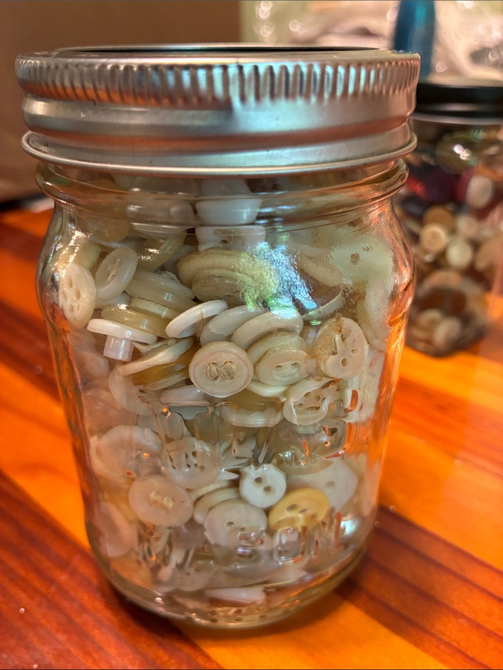 Atlas Mason Glass Jar of Assorted Vintage white Cream Buttons